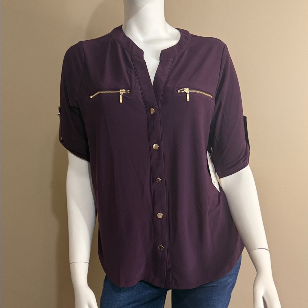 Joie De Vivre Purple Button-Down Shirt with Gold Accents NWT
